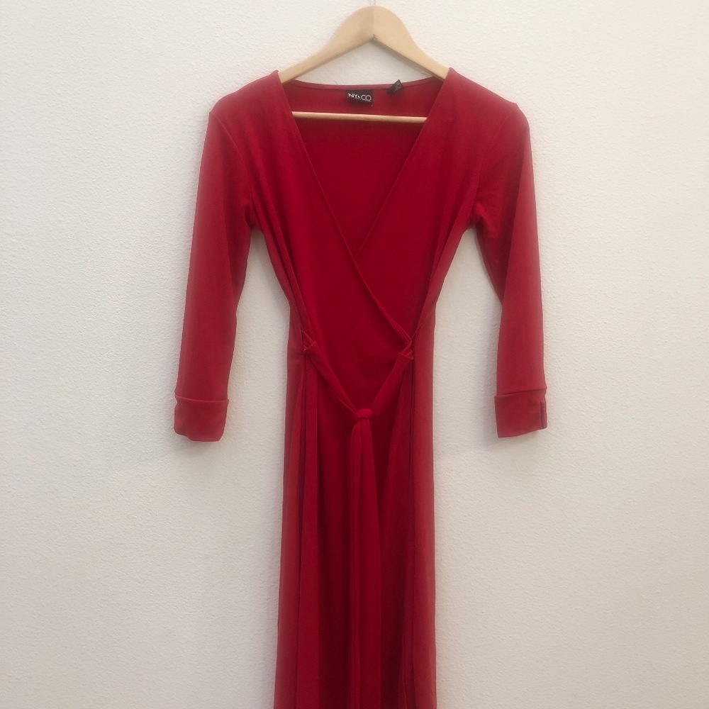 NY & Co | Long-Sleeve Wrap Dress | Red | Stretch
